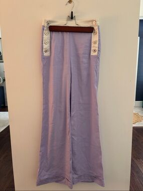 Anthropologie Lavender Wide-Leg Sailor Button Pants with Cream Waistband